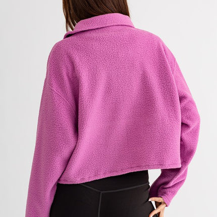 Casual Boxy Fleece Pocket Detail Pullover Cropped Sweater