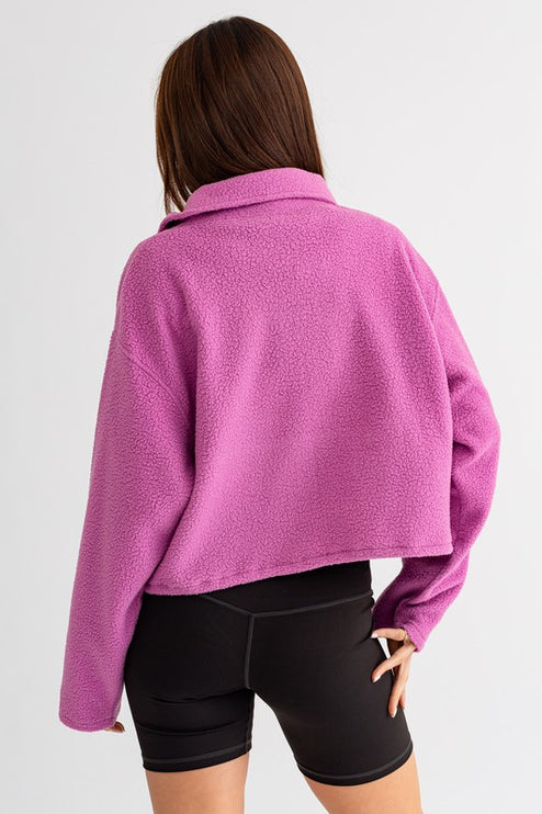 Casual Boxy Fleece Pocket Detail Pullover Cropped Sweater