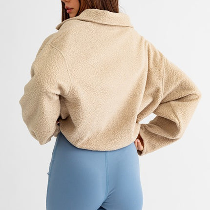 Casual Boxy Fleece Pocket Detail Pullover Cropped Sweater