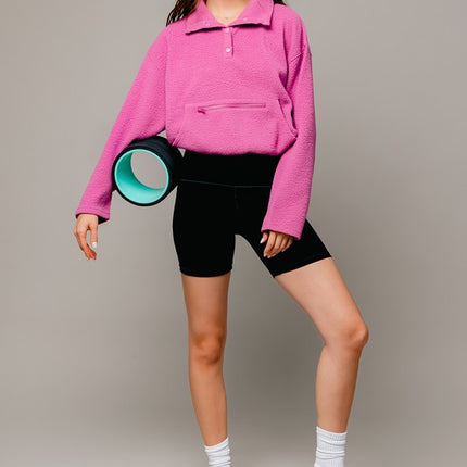 Casual Boxy Fleece Pocket Detail Pullover Cropped Sweater