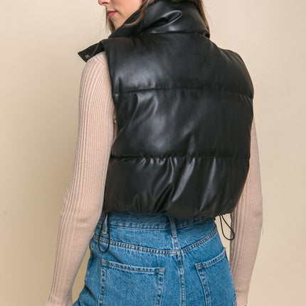 Chic Stylish Fashion PU Faux Leather Cropped Puffer Vest