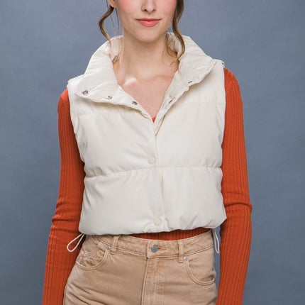 Chic Stylish Fashion PU Faux Leather Cropped Puffer Vest