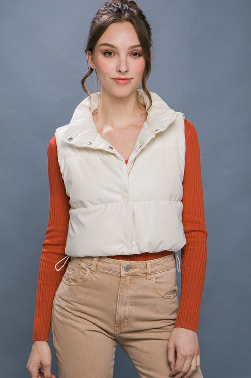 Chic Stylish Fashion PU Faux Leather Cropped Puffer Vest - Accessoriesforever