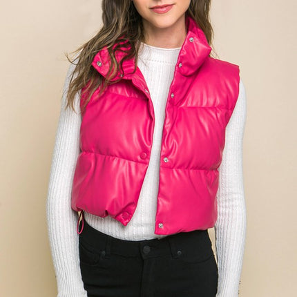 Chic Stylish Fashion PU Faux Leather Cropped Puffer Vest