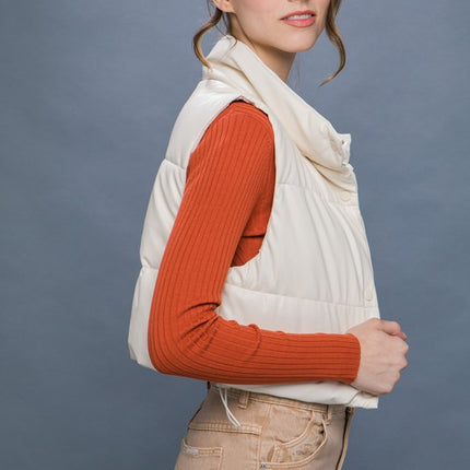 Chic Stylish Fashion PU Faux Leather Cropped Puffer Vest