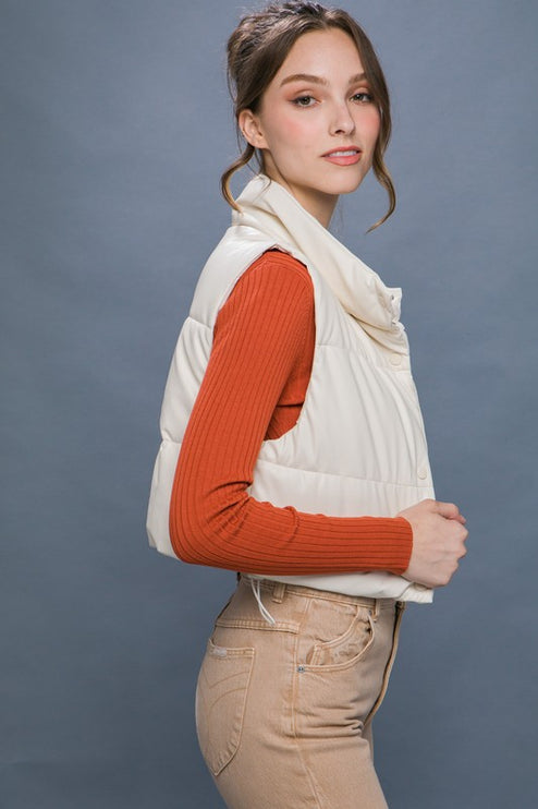 Chic Stylish Fashion PU Faux Leather Cropped Puffer Vest - Accessoriesforever