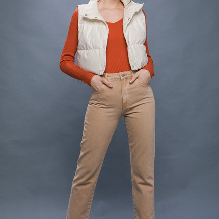 Chic Stylish Fashion PU Faux Leather Cropped Puffer Vest