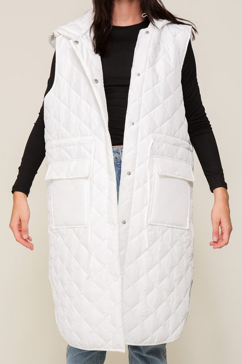 Stylish Oversized Quilted Midi Fashion Vest Jacket