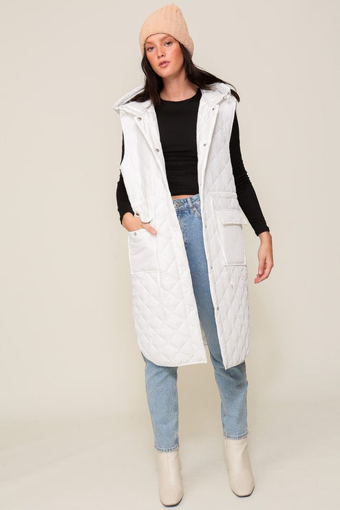 Stylish Oversized Quilted Midi Fashion Vest Jacket