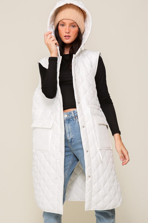 Stylish Oversized Quilted Midi Fashion Vest Jacket