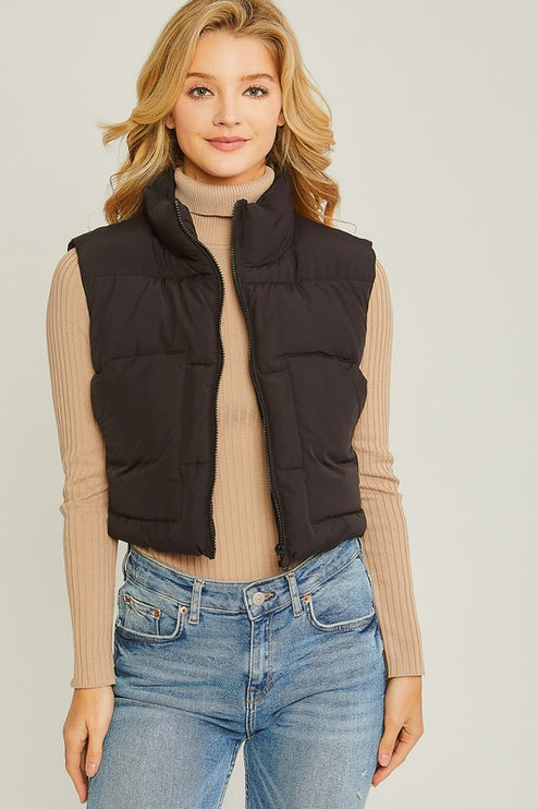 Cute Warm Cropped Zip Up Fashion Puffer Vest - Accessoriesforever