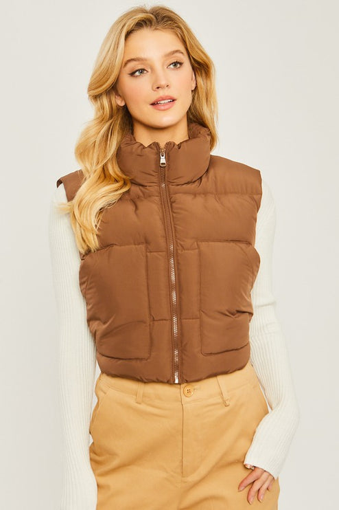 Cute Warm Cropped Zip Up Fashion Puffer Vest - Accessoriesforever