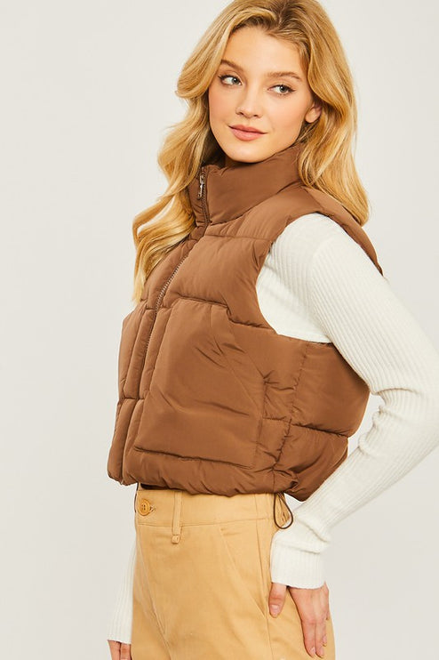 Cute Warm Cropped Zip Up Fashion Puffer Vest - Accessoriesforever