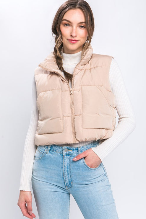 Cute Warm Cropped Zip Up Fashion Puffer Vest - Accessoriesforever