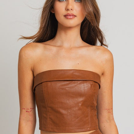 Classic Faux Leather Corset Tube Fashion Top