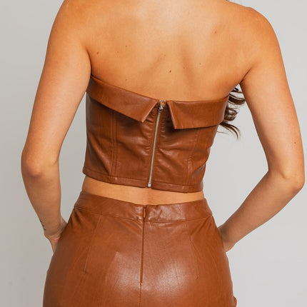 Classic Faux Leather Corset Tube Fashion Top