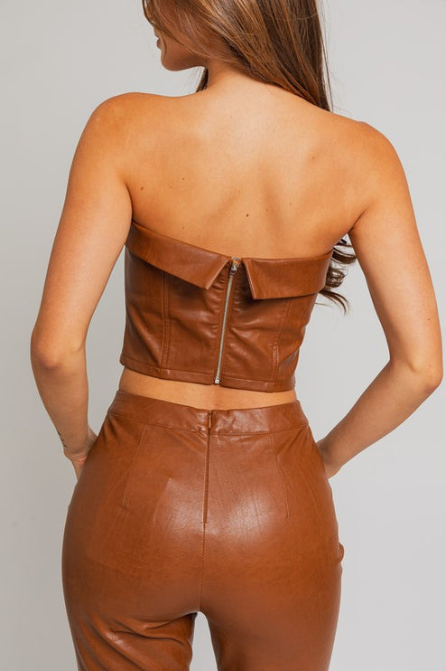 Classic Faux Leather Corset Tube Fashion Top