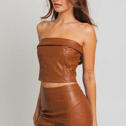 Classic Faux Leather Corset Tube Fashion Top