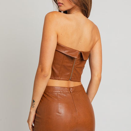 Classic Faux Leather Corset Tube Fashion Top