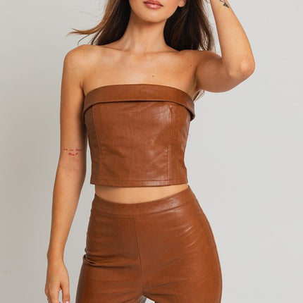 Classic Faux Leather Corset Tube Fashion Top