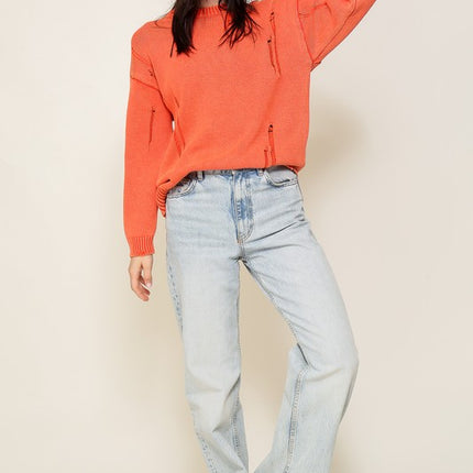 Casual Stylish Mineral Wash Distressed Long Sleeve Fashion Top Sweater