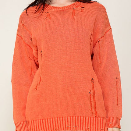 Casual Stylish Mineral Wash Distressed Long Sleeve Fashion Top Sweater