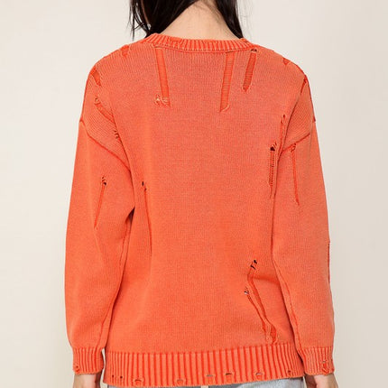 Casual Stylish Mineral Wash Distressed Long Sleeve Fashion Top Sweater