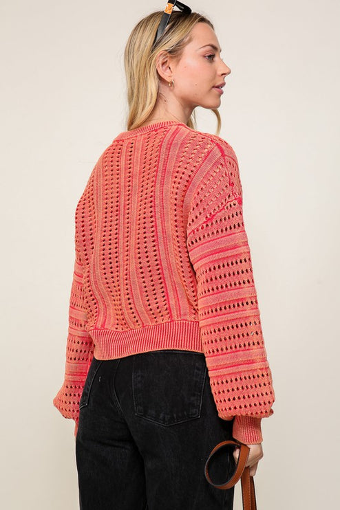Stylish Acid Wash Round Neck Long Sleeve Fashion Top Sweater