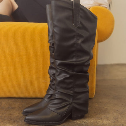 Stylish Edgy Fold Over Slit Jean Fashion Shoes Boots - Accessoriesforever