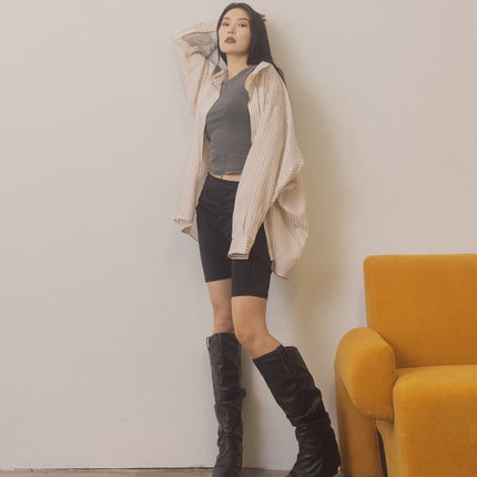 Stylish Edgy Fold Over Slit Jean Fashion Shoes Boots - Accessoriesforever