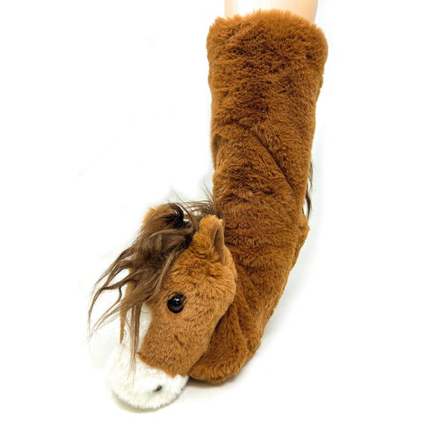Horse Play Cozy Warm Women's Plush Animal Slipper Socks