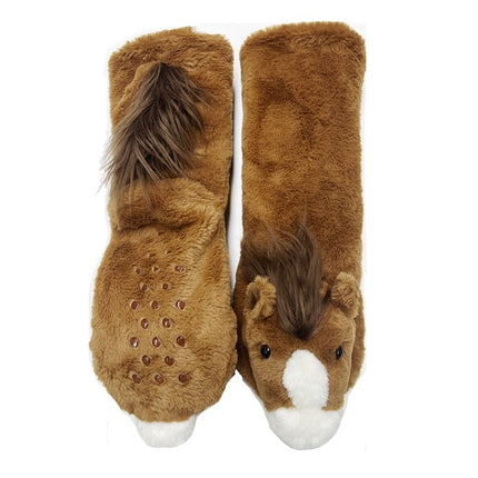 Horse Play Cozy Warm Women's Plush Animal Slipper Socks