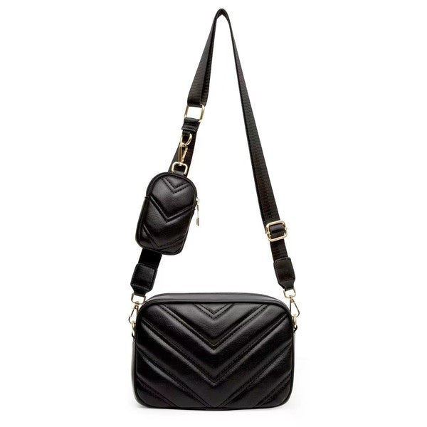 Classic Stylish Leather Quilted Crossbody Bag With Mini Case Coin Purse