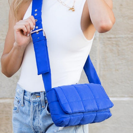 Simple Classic Quilted Puffer Design Foldover Crossbody Bag - Accessoriesforever