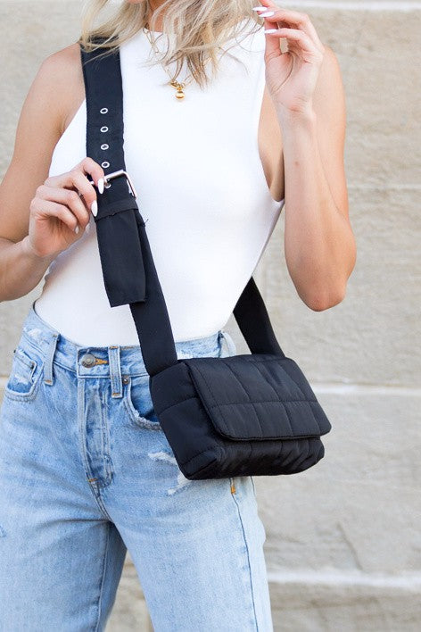 Simple Classic Quilted Puffer Design Foldover Crossbody Bag - Accessoriesforever