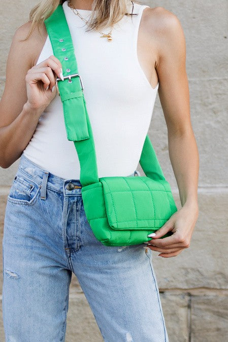 Simple Classic Quilted Puffer Design Foldover Crossbody Bag - Accessoriesforever