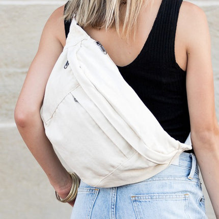 Chic Stylish Solid Oversize Canvas Crescent Fashion Sling Bag - Accessoriesforever