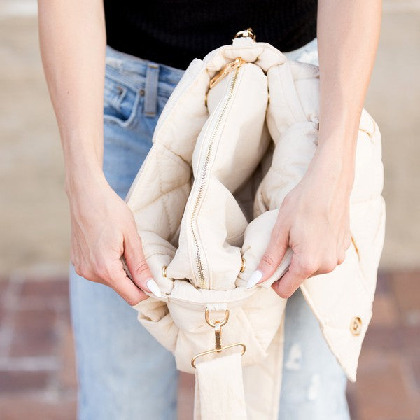 Quilted Puffer Removable Pouch Folder-Over Crossbody Bay - Accessoriesforever