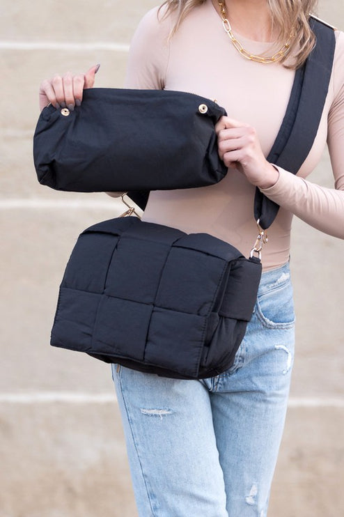 Quilted Puffer Removable Pouch Folder-Over Crossbody Bay - Accessoriesforever