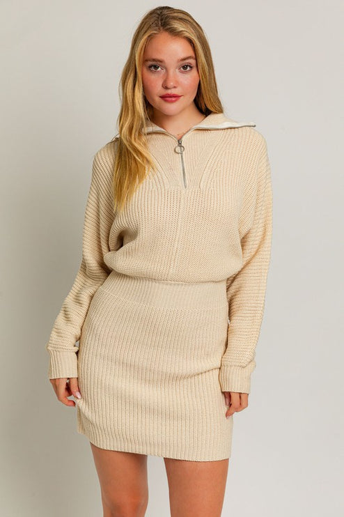 Chic Cozy Modern Long Sleeve Zipper Sweater Dress