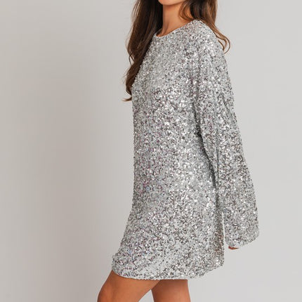 Beautiful Glamorous Long Sleeve Sequin Mini Dress