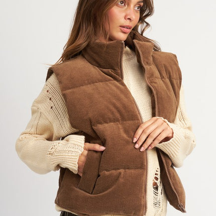 Warm Cozy Stylish Fashion Corduroy Puffer Vest - Accessoriesforever