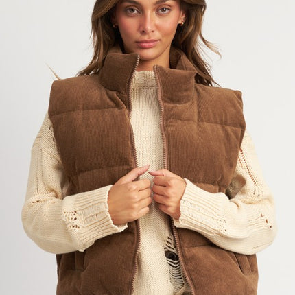 Warm Cozy Stylish Fashion Corduroy Puffer Vest - Accessoriesforever