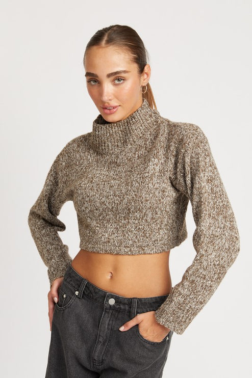 Trendy Fashion Turtle Neck Crop Sweater Top