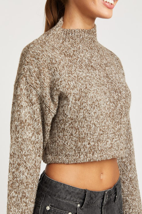 Trendy Fashion Turtle Neck Crop Sweater Top