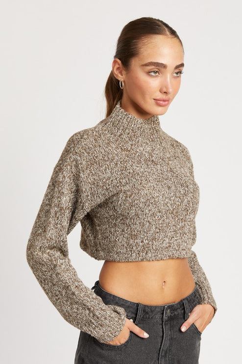 Trendy Fashion Turtle Neck Crop Sweater Top