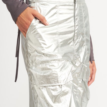 Trendy Futuristic Metallic Silver Reflective Detail Fashion Cargo Pants - Accessoriesforever