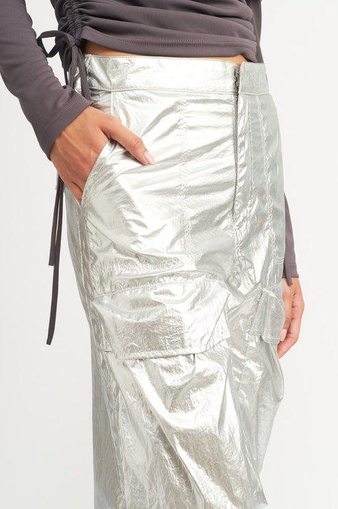 Trendy Futuristic Metallic Silver Reflective Detail Fashion Cargo Pants