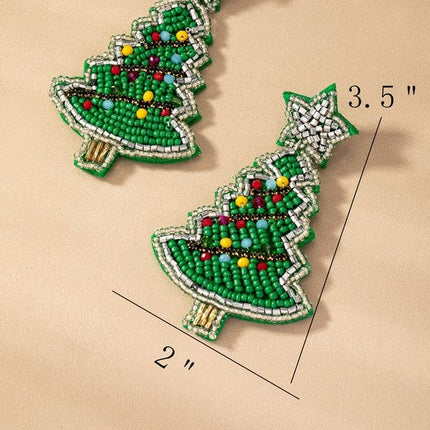 Beautiful Large Handcrafted Seed Beads Christmas Tree Holiday Drop Earrings