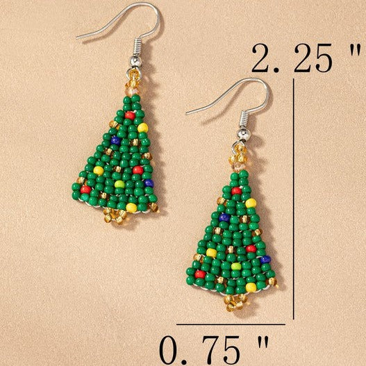 Handcrafted Seed Beads Christmas Tree Holiday Fashion Drop Dangle Earrings